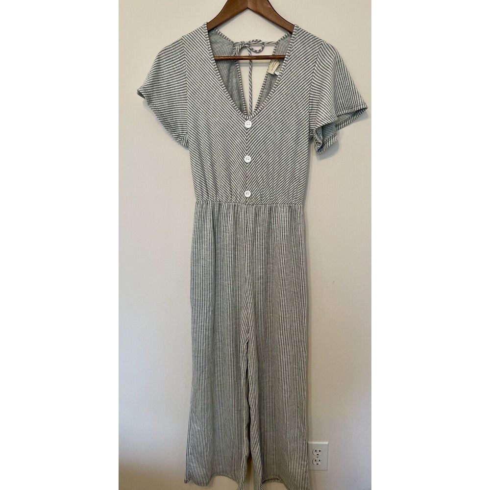 Anthropologie Striped Wide Leg Jumpsuit - Black and White
